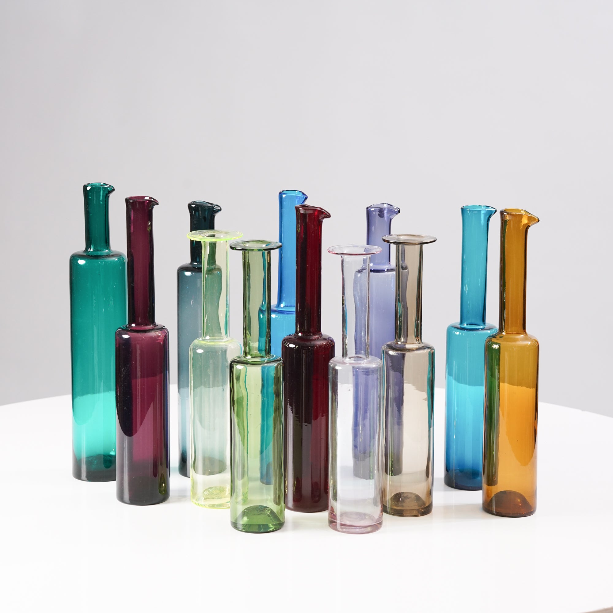 Glass bottles 12 pieces, Nanny Still, Riihimäen Lasi, 1960s 